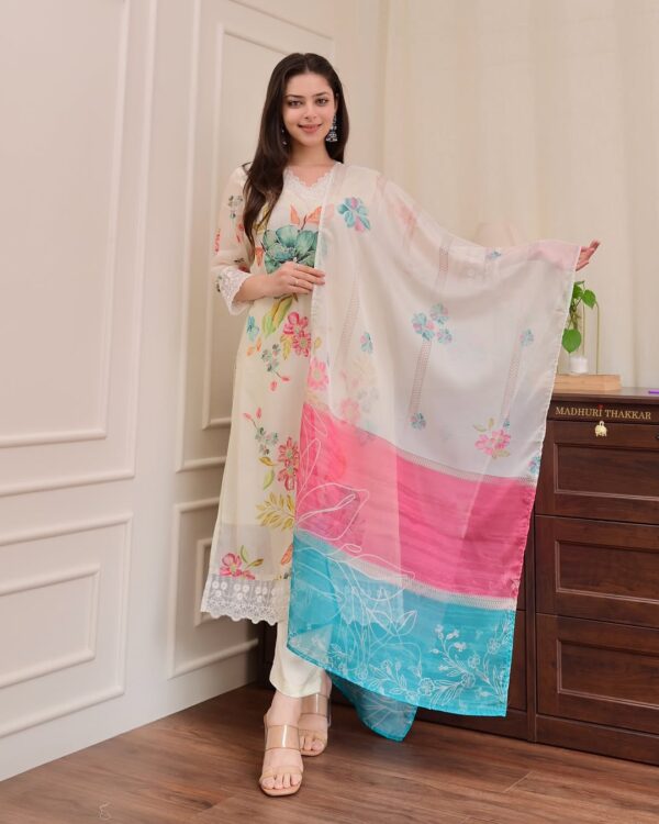 Reshmi Organza Suit Set with Handwork and Digital Print - Image 2