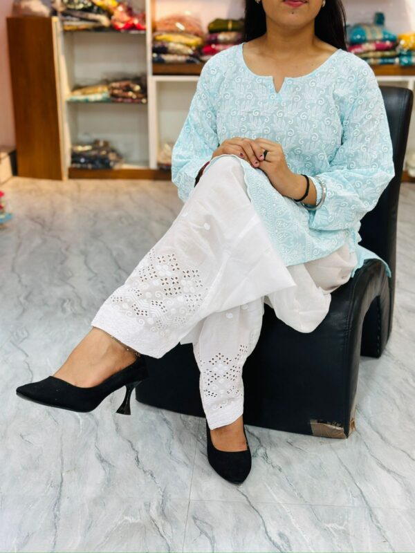 Elegant Lucknowi Chikan Patiala Suit with Sequins Work - Image 4