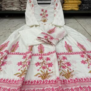 Pure Cotton Full Ghera Kurti Set with Pant and Dupatta