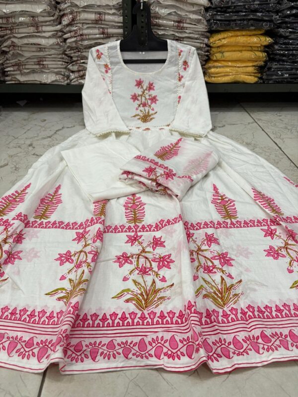 Pure Cotton Full Ghera Kurti Set with Pant and Dupatta