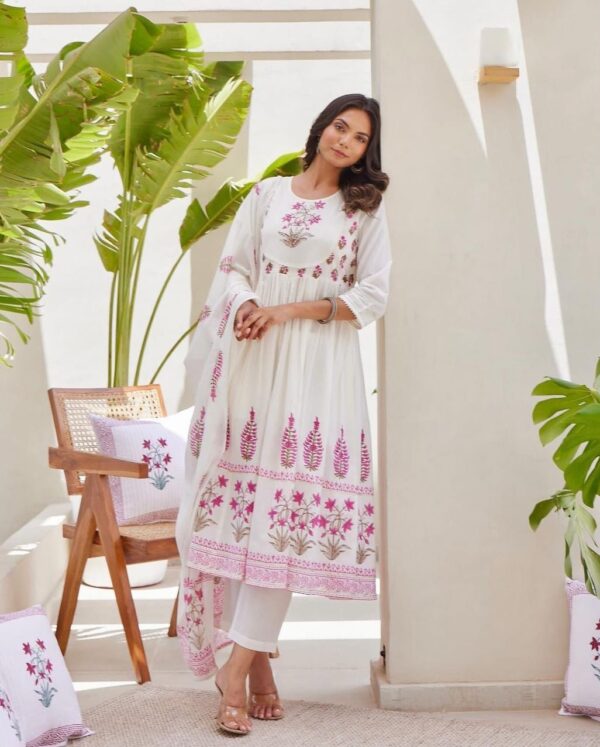 Pure Cotton Full Ghera Kurti Set with Pant and Dupatta - Image 6