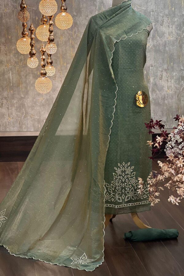 Organza Shimmer Suit with Zarqan Work & Dupatta