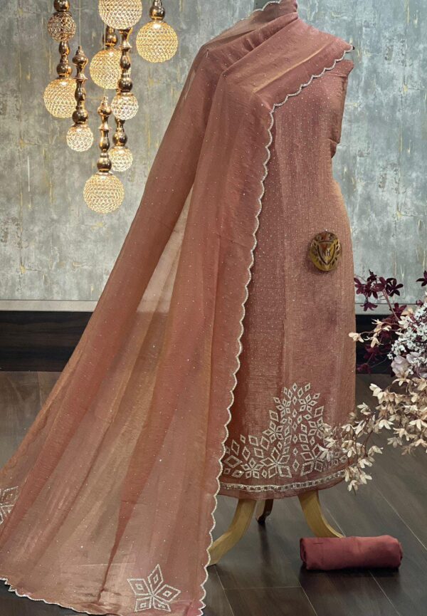 Organza Shimmer Suit with Zarqan Work & Dupatta