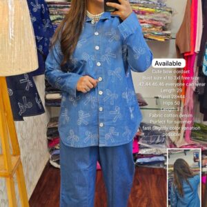 Premium Denim Bow Serosky Cord Set – Cotton Denim