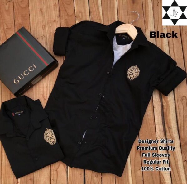 Gucci Lion Print Designer Shirt – Pure Cotton, Full Sleeves - Image 2