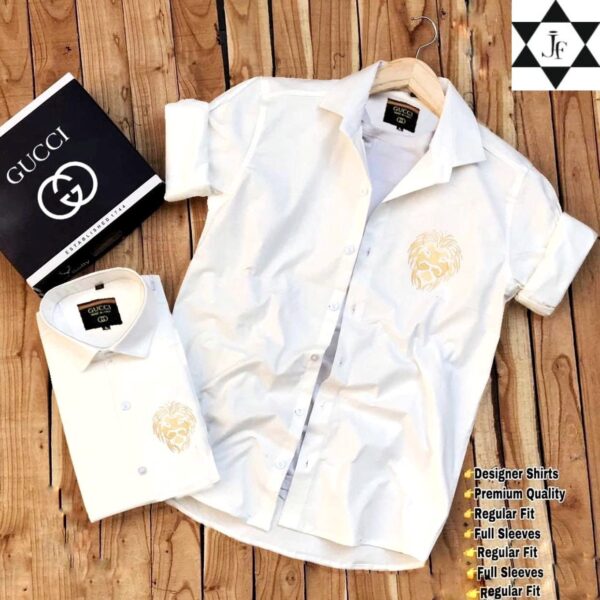 Gucci Lion Print Designer Shirt – Pure Cotton, Full Sleeves - Image 3