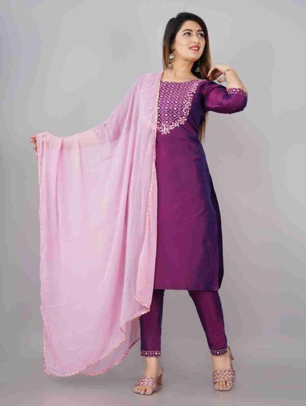 Elegant Art Silk Kurti Set with Dupatta - Image 2
