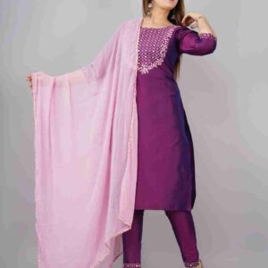 Elegant Art Silk Kurti Set with Dupatta