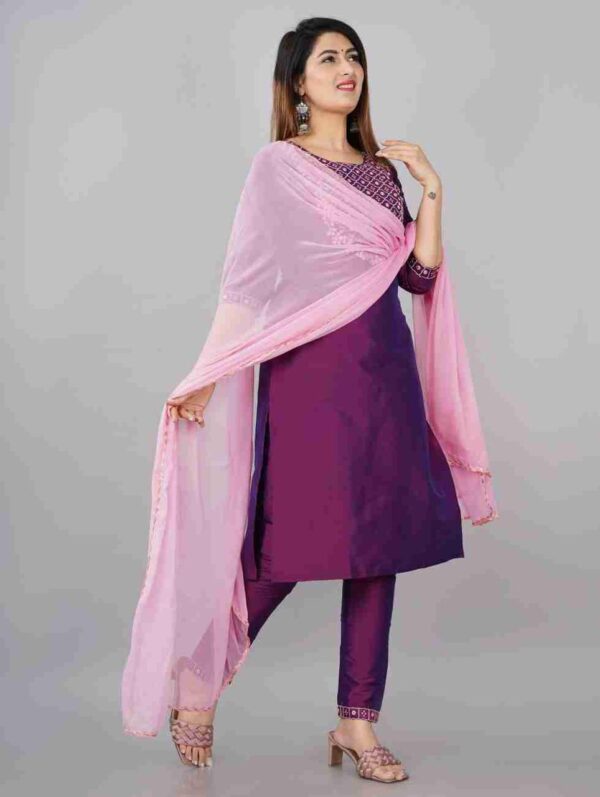 Elegant Art Silk Kurti Set with Dupatta - Image 3