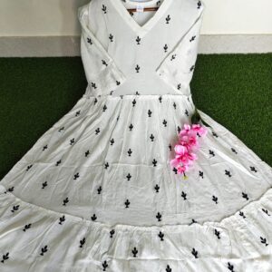 Elegant White Cotton Embroidered Dress