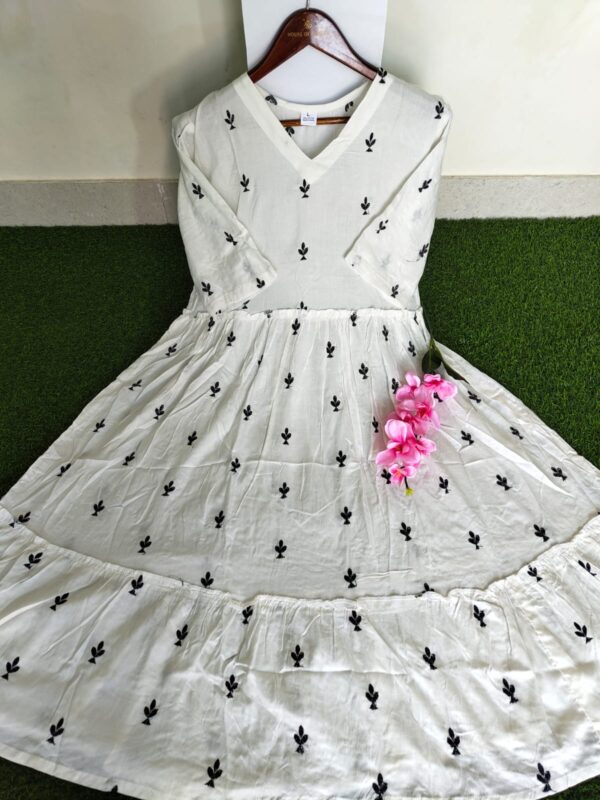 Elegant White Cotton Embroidered Dress