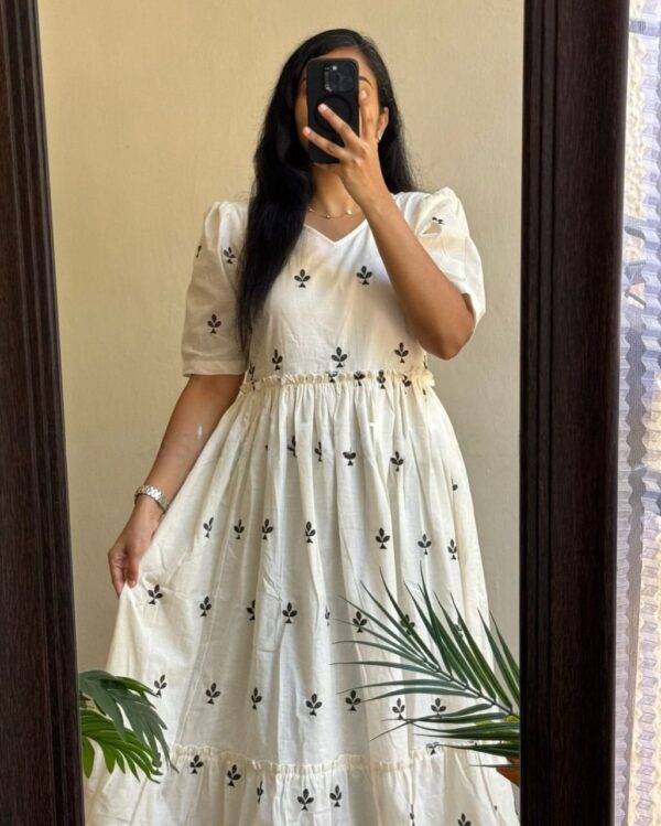 Elegant White Cotton Embroidered Dress - Image 2