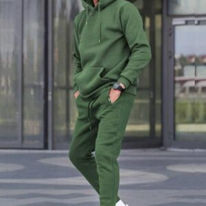 Premium Winter Tracksuit Hoodie + Lower Set – Green Fleece Cotton, Fully Warm