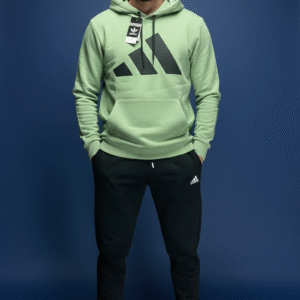 Premium Adidas Light Mint Green Hoodie & Black Trackpant Set – Bold Black Logo