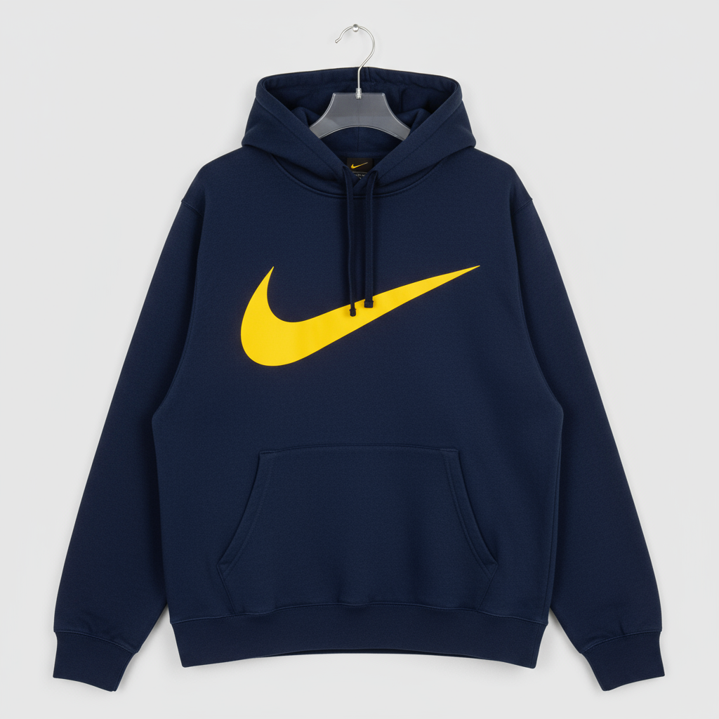 Nike Navy Blue Hoodie & Pants Set — Large Centered Yellow Swoosh Logo - Image 2